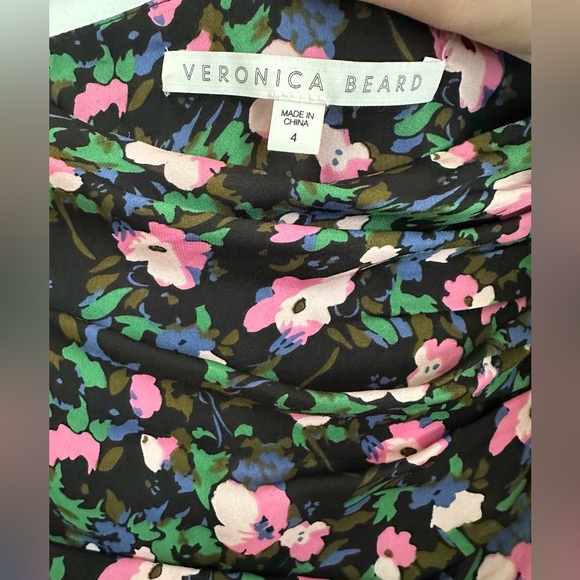 veronica beard 100% silk violet mini skirt in painted floral | size 4 - Picture 5 of 6